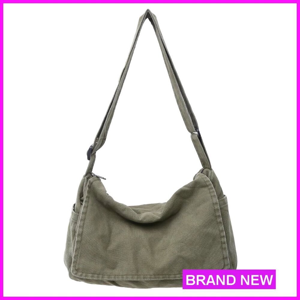 Canvas Messenger Bag Crossbody Shoulder Satchel Sling Bag Laptop Compatible